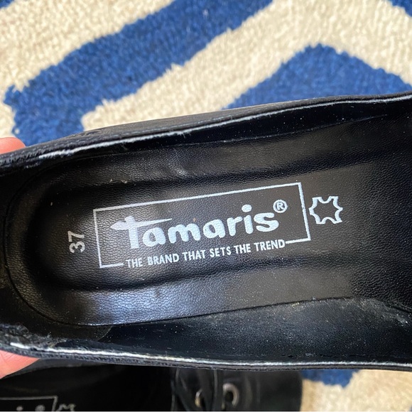 🖤 TAMARIS GENUINE LEATHER BOW DETAIL SQUARE TOE SMALL HEEL PUMPS! - Picture 7 of 14